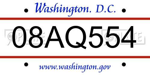 08AQ554 District Of Columbia License Plate