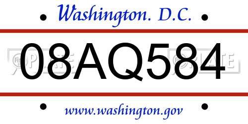 08AQ584 District Of Columbia License Plate