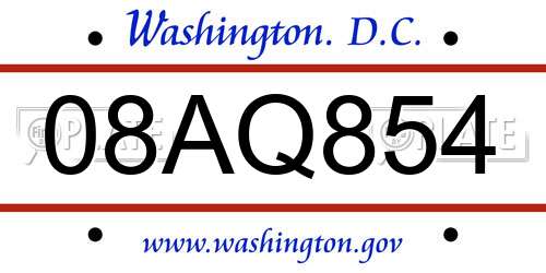 08AQ854 District Of Columbia License Plate