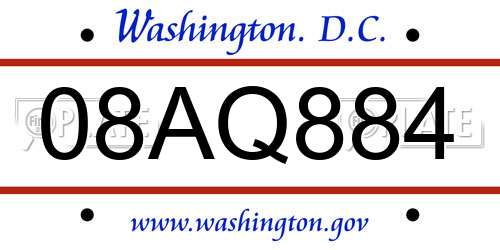 08AQ884 District Of Columbia License Plate