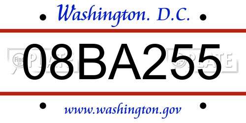 08BA255 District Of Columbia License Plate