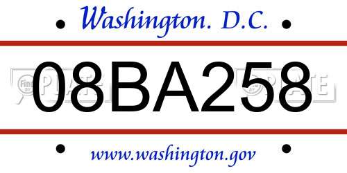 08BA258 District Of Columbia License Plate