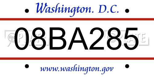 08BA285 District Of Columbia License Plate