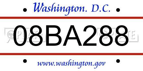 08BA288 District Of Columbia License Plate