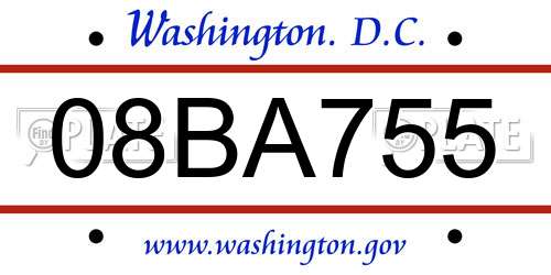 08BA755 District Of Columbia License Plate