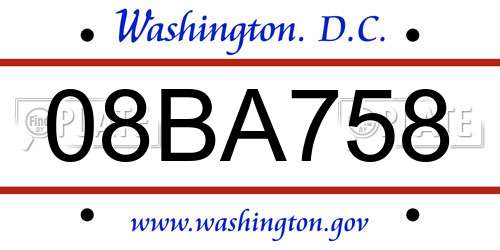 08BA758 District Of Columbia License Plate