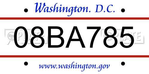08BA785 District Of Columbia License Plate