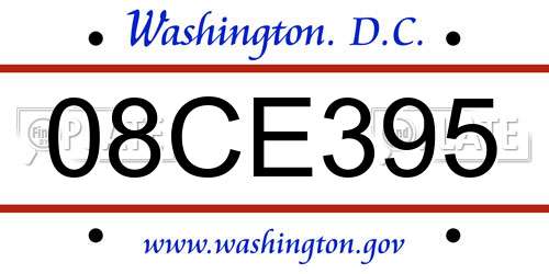 08CE395 District Of Columbia License Plate