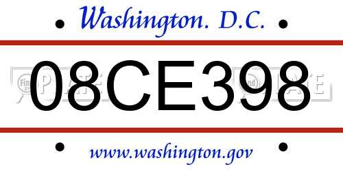 08CE398 District Of Columbia License Plate