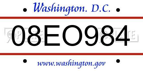 08EO984 District Of Columbia License Plate