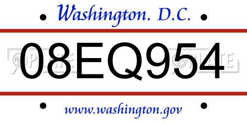 08EQ954 District Of Columbia License Plate