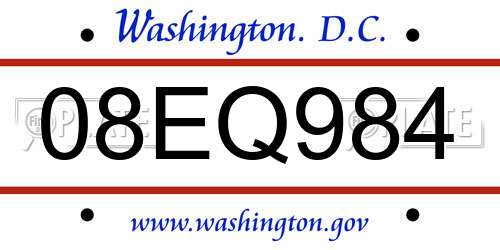 08EQ984 District Of Columbia License Plate