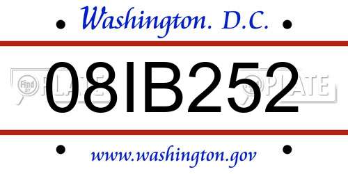 08IB252 District Of Columbia License Plate