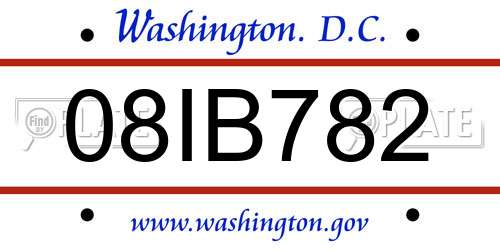 08IB782 District Of Columbia License Plate