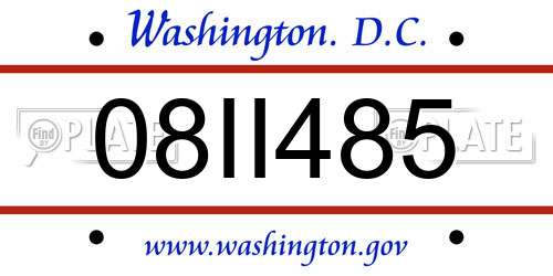 08II485 District Of Columbia License Plate