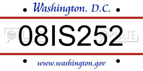 08IS252 District Of Columbia License Plate