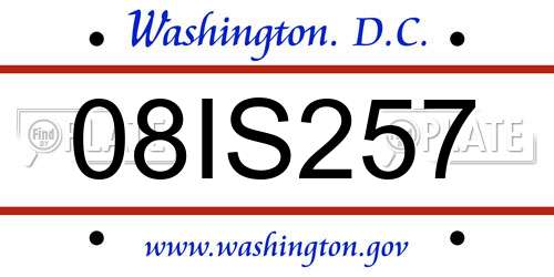 08IS257 District Of Columbia License Plate