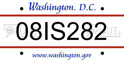 08IS282 District Of Columbia License Plate