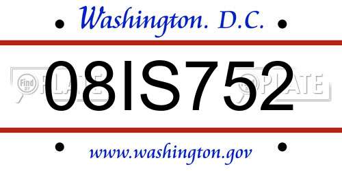 08IS752 District Of Columbia License Plate