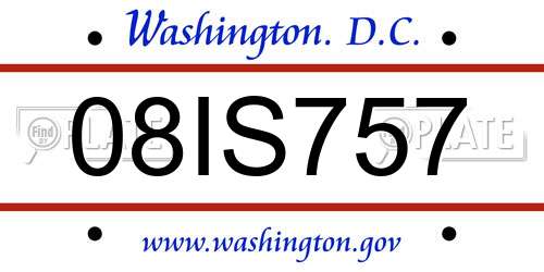 08IS757 District Of Columbia License Plate