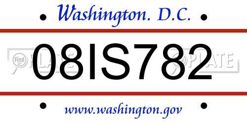 08IS782 District Of Columbia License Plate