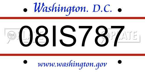 08IS787 District Of Columbia License Plate