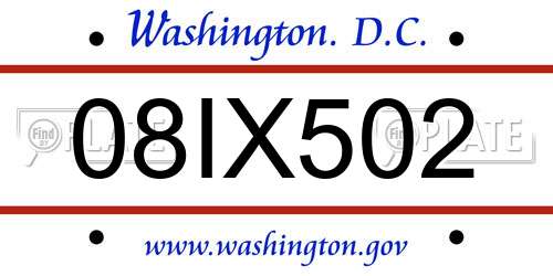 08IX502 District Of Columbia License Plate