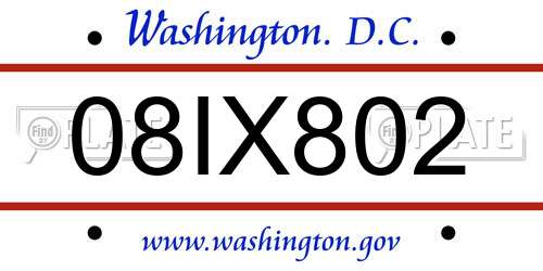 08IX802 District Of Columbia License Plate