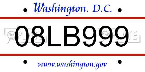 08LB999 District Of Columbia License Plate