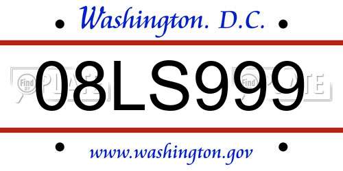 08LS999 District Of Columbia License Plate