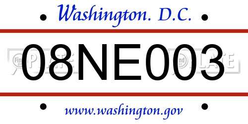 08NE003 District Of Columbia License Plate