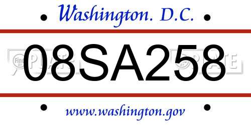 08SA258 District Of Columbia License Plate