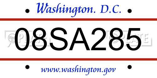 08SA285 District Of Columbia License Plate