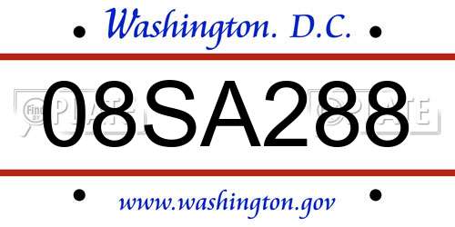08SA288 District Of Columbia License Plate