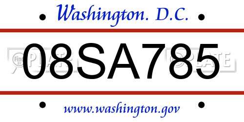08SA785 District Of Columbia License Plate