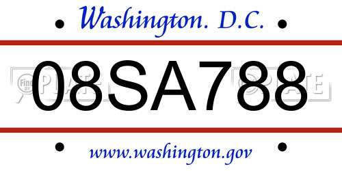 08SA788 District Of Columbia License Plate