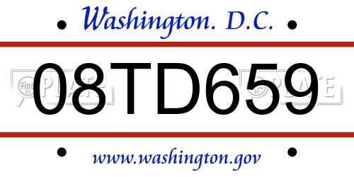08TD659 District Of Columbia License Plate