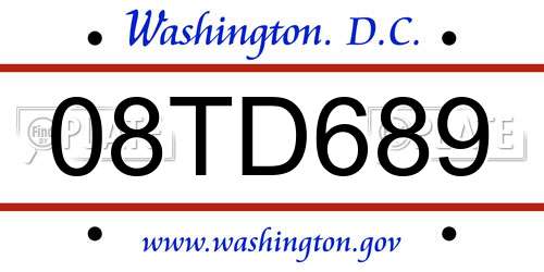 08TD689 District Of Columbia License Plate