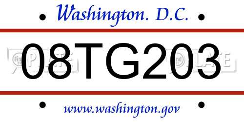 08TG203 District Of Columbia License Plate