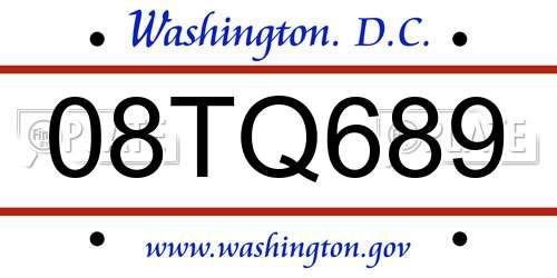 08TQ689 District Of Columbia License Plate