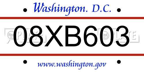 08XB603 District Of Columbia License Plate