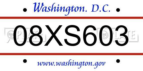 08XS603 District Of Columbia License Plate
