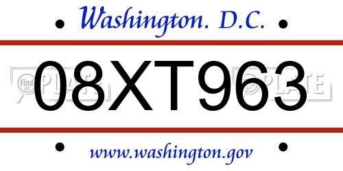 08XT963 District Of Columbia License Plate