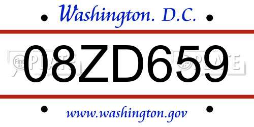 08ZD659 District Of Columbia License Plate