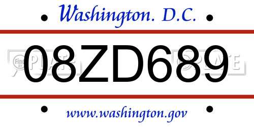 08ZD689 District Of Columbia License Plate