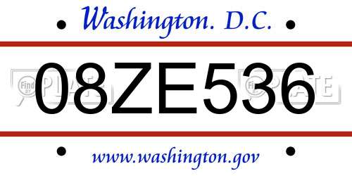 08ZE536 District Of Columbia License Plate
