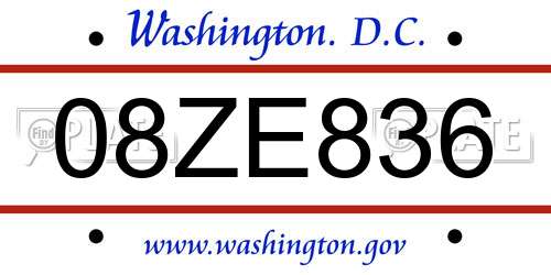 08ZE836 District Of Columbia License Plate