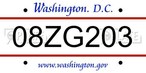 08ZG203 District Of Columbia License Plate
