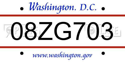 08ZG703 District Of Columbia License Plate