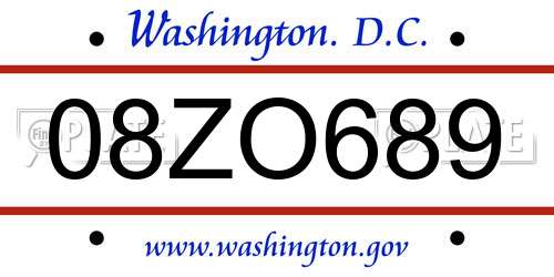 08ZO689 District Of Columbia License Plate